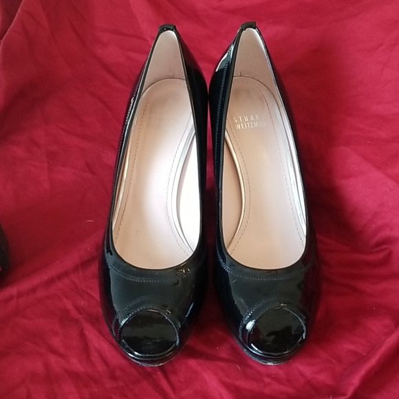 Stuart Weitzman Black Patent Peep Toe Heel - Picture 3 of 11